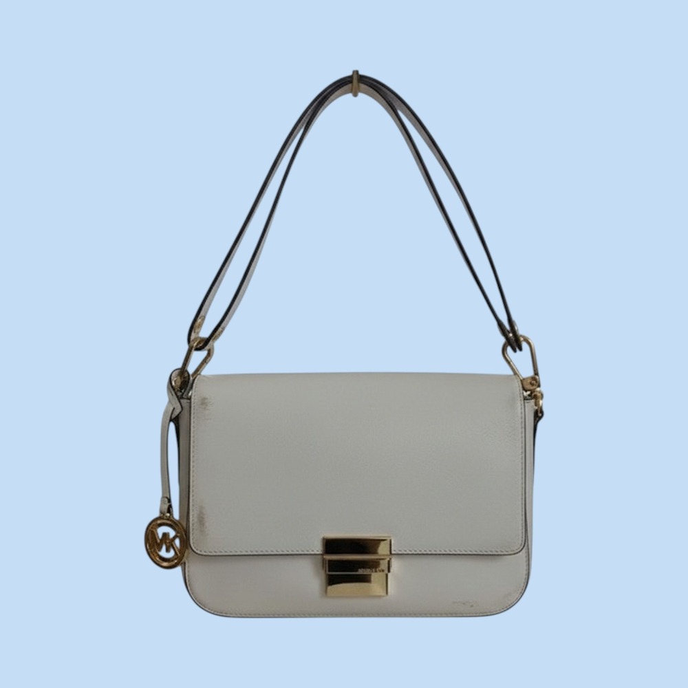 Michael Kors Mott Medium Shoulder Bag White Leather Gold Hardware Crossbody